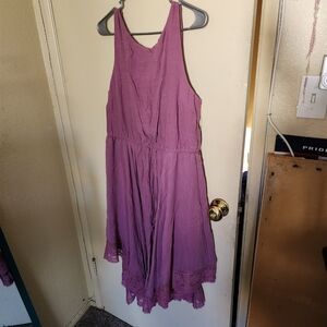 Purple Sleeveless Dress with Lace Hem